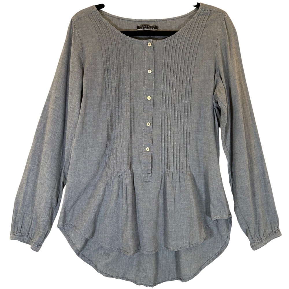 Peruvian Connection Chambray Pleated Button Front… - image 1